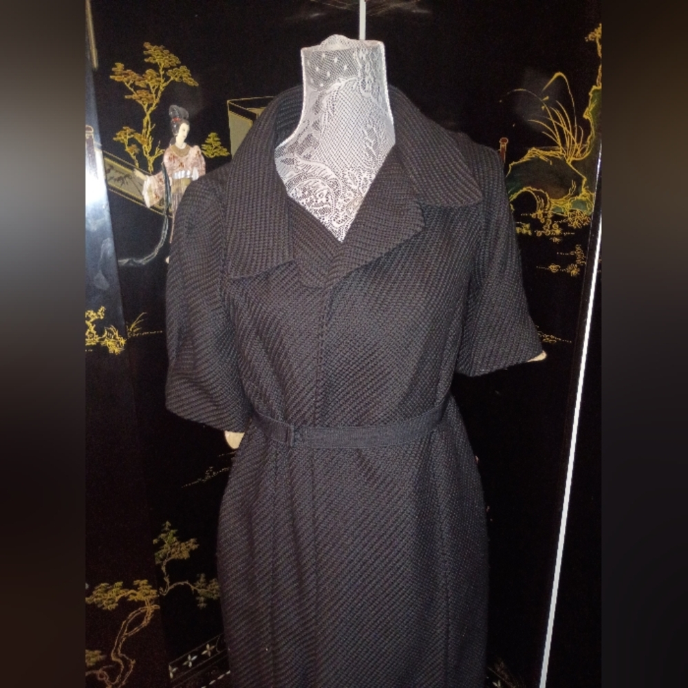 Black Simply Vera Wang Buttonless Coat Dress Waist Strap Small
